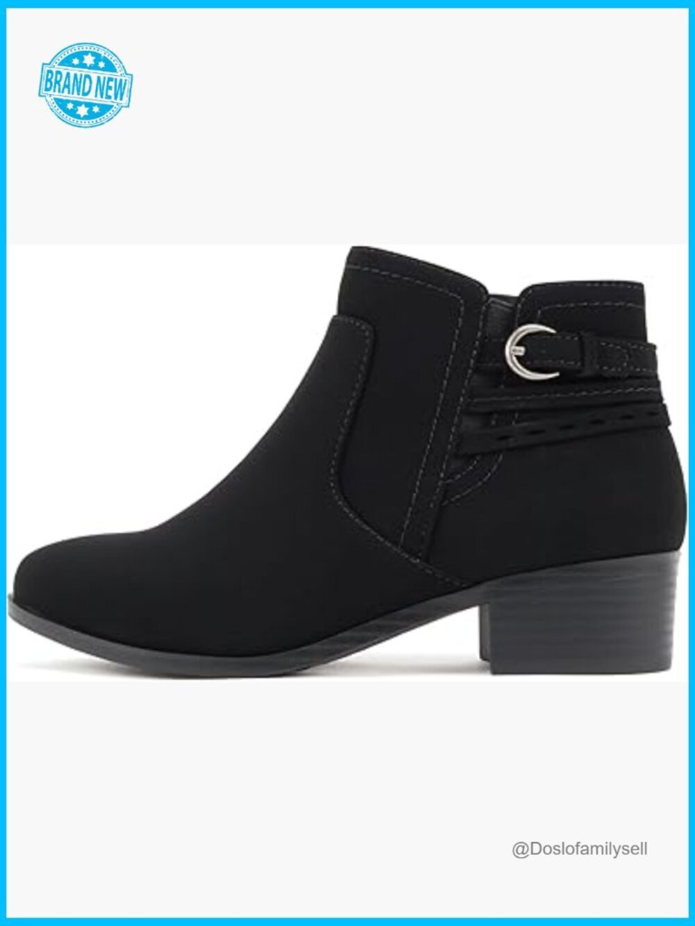 Round Toe Ankle Bootie Low Stack Heel Multi Strap Side Zipper Elastic Gore